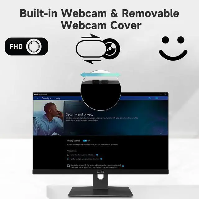 Alt view image 6 of 6 - MSI Modern AIO Desktop, 23.8" FHD Touchscreen, 6 Cores Intel Core 3 100U, 32GB DDR5 RAM, 2TB SSD, Adjustable Height & Angle, IR Webcam, AI Engine, Wireless KB & Mouse, Wi-Fi 6, Windows 11 Pro, Black