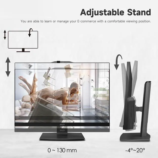 Alt view image 5 of 6 - MSI Modern AIO Desktop, 23.8" FHD Touchscreen, 6 Cores Intel Core 3 100U, 32GB DDR5 RAM, 2TB SSD, Adjustable Height & Angle, IR Webcam, AI Engine, Wireless KB & Mouse, Wi-Fi 6, Windows 11 Pro, Black