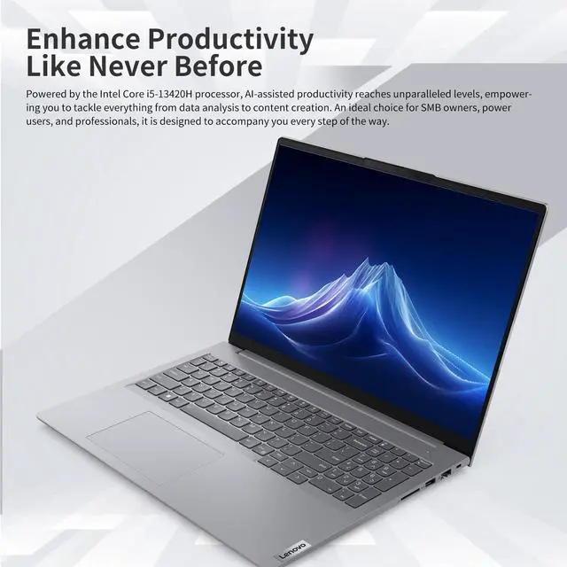 Alt view image 6 of 7 - Lenovo ThinkBook 16 Business Laptop, 16" FHD+ Display, Intel Core i5-13420H, 32GB DDR5 RAM, 1TB SSD, HDMI, SD Card Reader, HD 720p with Privacy Shutter, Wi-Fi 6, Windows 11 Pro, Grey