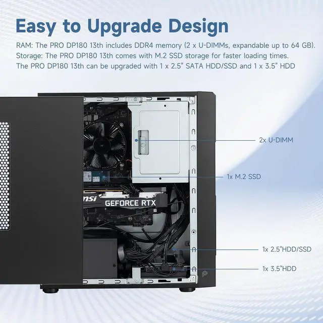 Alt view image 4 of 7 - MSI PRO DP180 Business Tower Desktop, Intel Core i5-13400F, NVIDIA GeForce RTX 4060, 64GB RAM, 2TB SSD, Support 4K up to 4-Display, DVD, SD Card Reader, DP, HDMI, Wi-Fi 6, Windows 11 Pro, Black