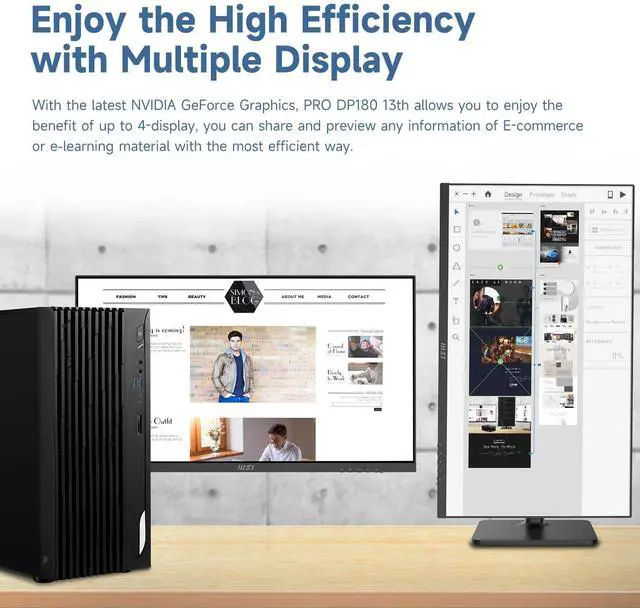 Alt view image 7 of 7 - MSI PRO DP180 Business Tower Desktop, Intel Core i5-13400F, NVIDIA GeForce RTX 4060, 64GB RAM, 2TB SSD, Support 4K up to 4-Display, DVD, SD Card Reader, DP, HDMI, Wi-Fi 6, Windows 11 Pro, Black