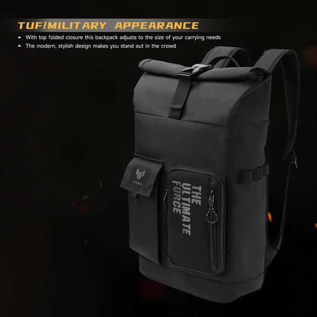 Alt view image 3 of 6 - ASUS TUF Gaming VP4700 Backpack,up to 17 inch laptop, with top folded closure to resize, Ripstop polyester to provide light weight and durable water