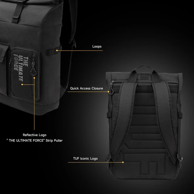 Alt view image 4 of 6 - ASUS TUF Gaming VP4700 Backpack,up to 17 inch laptop, with top folded closure to resize, Ripstop polyester to provide light weight and durable water