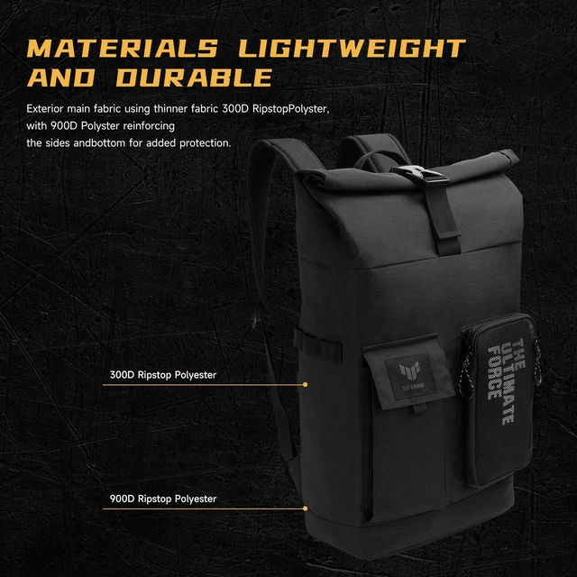 Alt view image 5 of 6 - ASUS TUF Gaming VP4700 Backpack,up to 17 inch laptop, with top folded closure to resize, Ripstop polyester to provide light weight and durable water