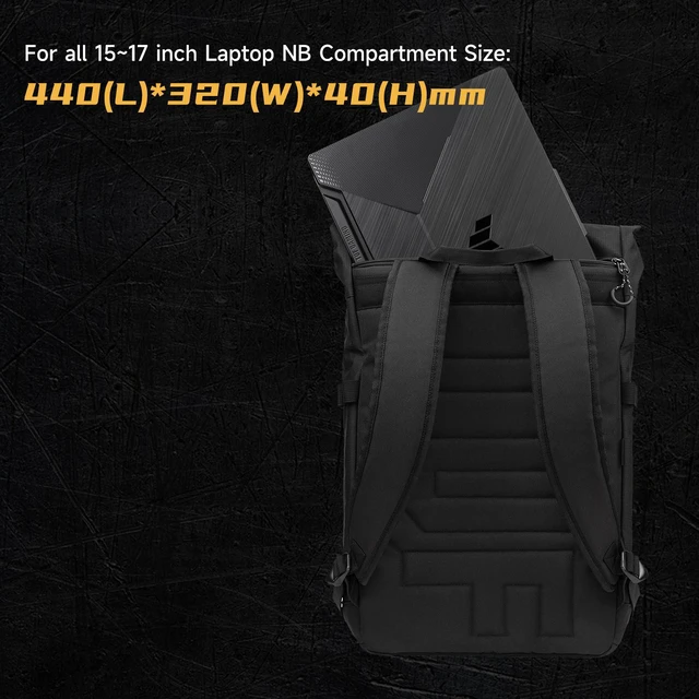 Alt view image 6 of 6 - ASUS TUF Gaming VP4700 Backpack,up to 17 inch laptop, with top folded closure to resize, Ripstop polyester to provide light weight and durable water