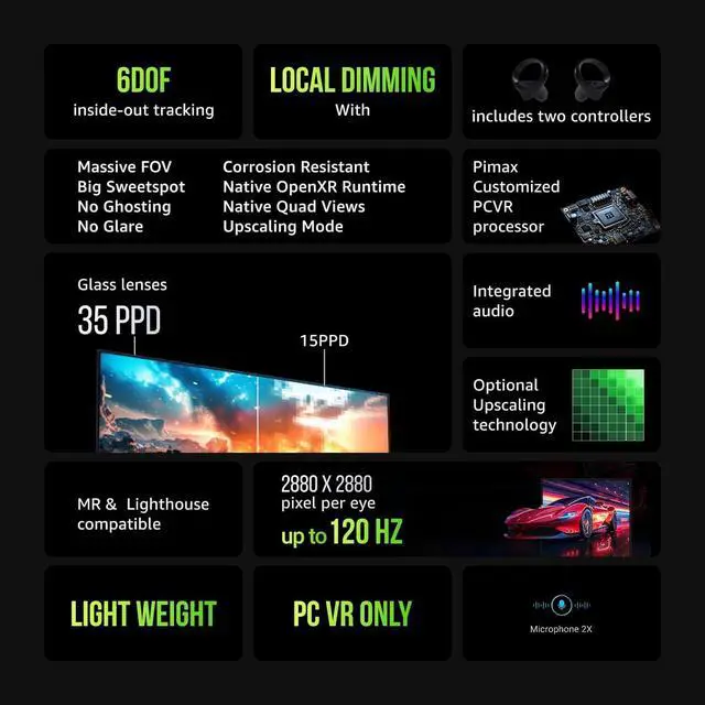 Alt view image 3 of 6 - PIMAX Crystal Light Prime PC VR Headset with Controllers - 8K QLED with Local-Dimming, Up To 120Hz, Massive FOV, 6DoF, Integrated Audio, Compatible with Flight Simulators, MSFS, iRacing & PC Gaming