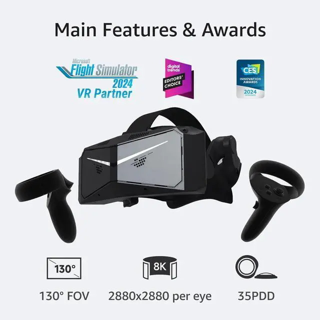 Alt view image 2 of 6 - PIMAX Crystal Light Prime PC VR Headset with Controllers - 8K QLED with Local-Dimming, Up To 120Hz, Massive FOV, 6DoF, Integrated Audio, Compatible with Flight Simulators, MSFS, iRacing & PC Gaming