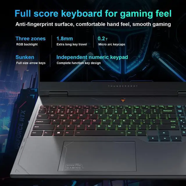 Alt view image 6 of 6 - Thunderobot Radiant 16 Gaming Laptop, 16" WQXGA 240Hz, Intel i9-13900HX, GeForce 4060, 32GB RAM, 1TB SSD, Windows 11 Home, Gray