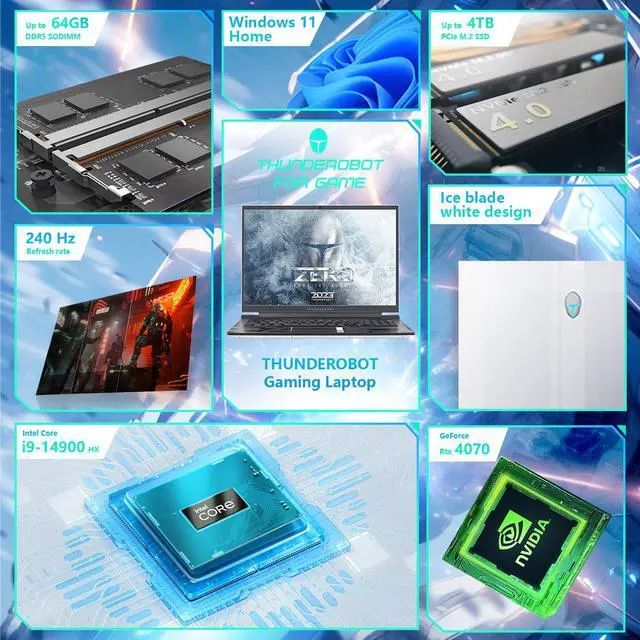 Alt view image 2 of 6 - Thunderobot ZERO 16 Gaming Laptop, 16" WQXGA 240Hz, Intel i9-14900HX, GeForce 4070, 32GB RAM, 1TB SSD, Windows 11 Home, Gray