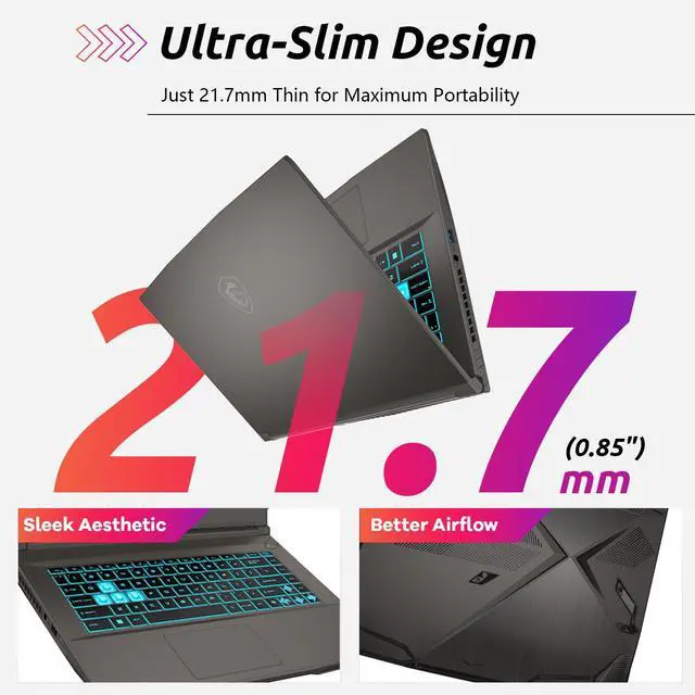 Alt view image 2 of 7 - MSI Ultra Thin A15 B8VF VR-Ready AI Gaming Laptop, 15.6" FHD 144Hz, AI AMD Ryzen 9 8945HS, RTX 4060, 32GB DDR5 RAM, 1TB SSD, Cooler Boost & Quiet Under Load, Wi-Fi 6, RJ-45, Windows 11 Home, Black