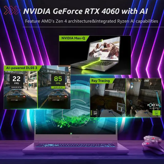 Alt view image 4 of 7 - MSI Ultra Thin A15 B8VF VR-Ready AI Gaming Laptop, 15.6" FHD 144Hz, AI AMD Ryzen 9 8945HS, RTX 4060, 32GB DDR5 RAM, 1TB SSD, Cooler Boost & Quiet Under Load, Wi-Fi 6, RJ-45, Windows 11 Home, Black