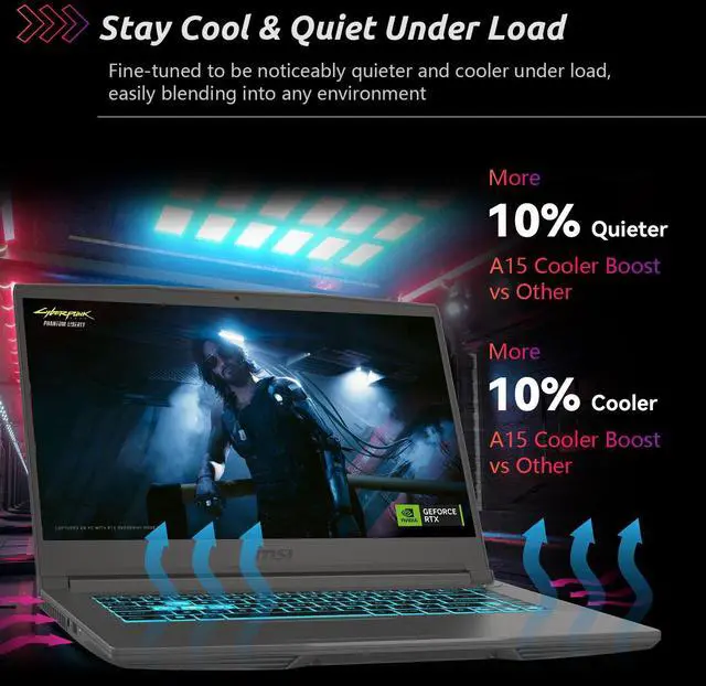 Alt view image 5 of 7 - MSI Ultra Thin A15 B8VF VR-Ready AI Gaming Laptop, 15.6" FHD 144Hz, AI AMD Ryzen 9 8945HS, RTX 4060, 32GB DDR5 RAM, 1TB SSD, Cooler Boost & Quiet Under Load, Wi-Fi 6, RJ-45, Windows 11 Home, Black