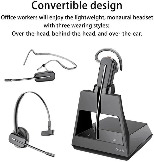 Alt view image 6 of 6 - Poly Voyager 4245 Office Wireless Convertible Headset, with 3 Wearing Styles - Connect to PC/Mac, Mobile & Desk Phone - Works with Teams, Zoom & More,Black