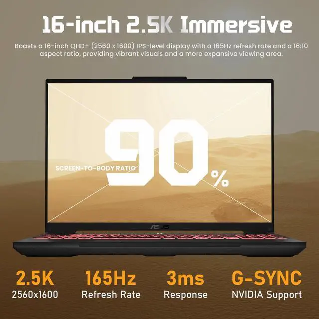 Alt view image 5 of 7 - ASUS TUF A16 FA607PI VR-Ready Gaming Laptop, 16" QHD+ (2560x1600) 165Hz Display, AMD Ryzen 9 7940HX, NVIDIA GeForce RTX 4070, 64GB DDR5 RAM, 1TB SSD, RGB Backlit KB, Wi-Fi 6, Windows 11 Home, Gray
