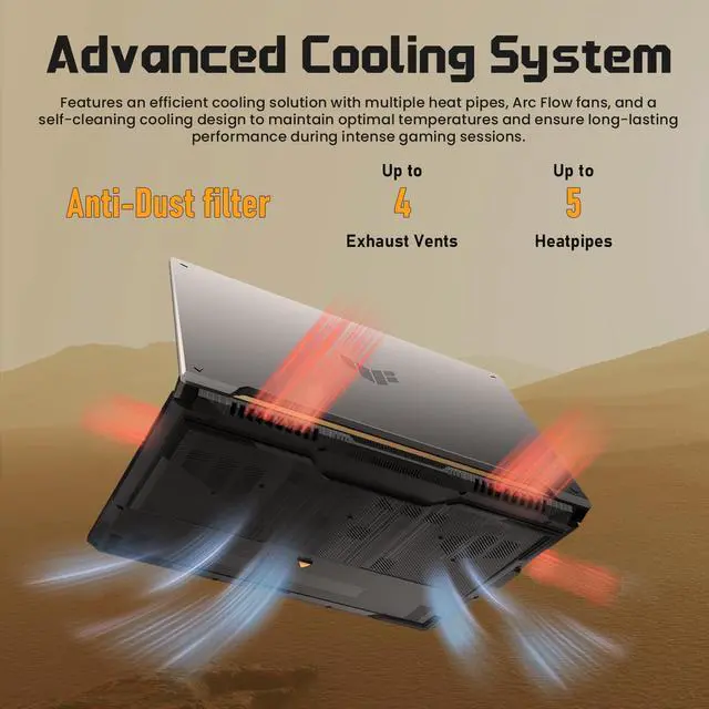 Alt view image 6 of 7 - ASUS TUF A16 FA607PI VR-Ready Gaming Laptop, 16" QHD+ (2560x1600) 165Hz Display, AMD Ryzen 9 7940HX, NVIDIA GeForce RTX 4070, 64GB DDR5 RAM, 1TB SSD, RGB Backlit KB, Wi-Fi 6, Windows 11 Home, Gray