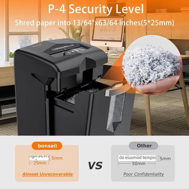 Alt view image 4 of 4 - Bonsaii Heavy-Duty Crosscut Shredder, 20-Sheet Capacity, 40-Min Continuous Shred, Commercial-Grade with Anti-Jam, P-4 Security, CD/Credit Card/Staple Support, 7-Gallon Removable Bin