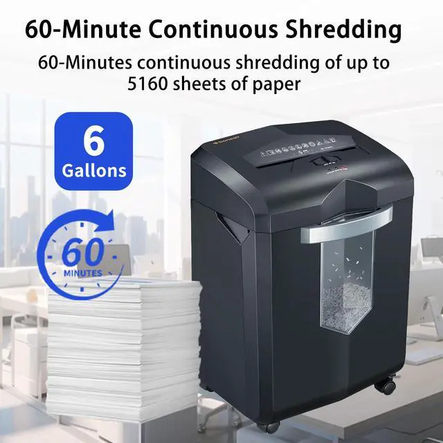 Alt view image 6 of 6 - Bonsaii Heavy Duty Paper Shredder, 16-Sheet Micro Cut, 60-Min Continuous Operation, 6-Gallon Pullout Bin, P-4 Security for Office