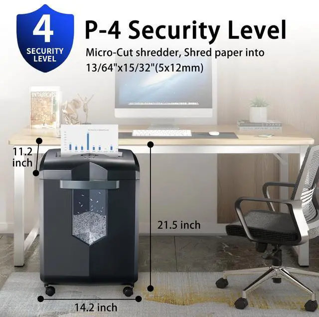 Alt view image 5 of 6 - Bonsaii Heavy Duty Paper Shredder, 16-Sheet Micro Cut, 60-Min Continuous Operation, 6-Gallon Pullout Bin, P-4 Security for Office