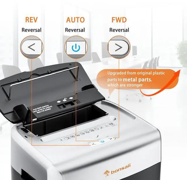 Alt view image 3 of 6 - Bonsaii Heavy-Duty Office Shredder, 110-Sheet Autofeed, 30-Min Continuous, Micro Cut, P-4 Security, 6-Gallon Bin