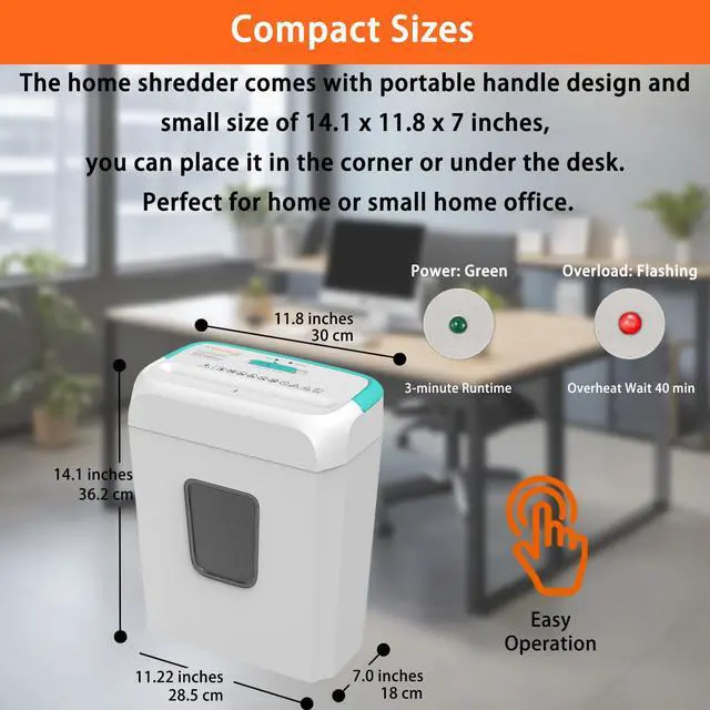 Alt view image 2 of 6 - Bonsaii Confidential Shredder, Ideal for home offices, this high-security device shreds up to 6 sheets at once, handling documents, mail, staples, and credit cards, 3.4-gallon bin, White & Blue