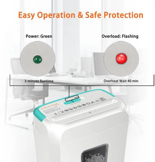 Alt view image 5 of 6 - Bonsaii Confidential Shredder, Ideal for home offices, this high-security device shreds up to 6 sheets at once, handling documents, mail, staples, and credit cards, 3.4-gallon bin, White & Blue