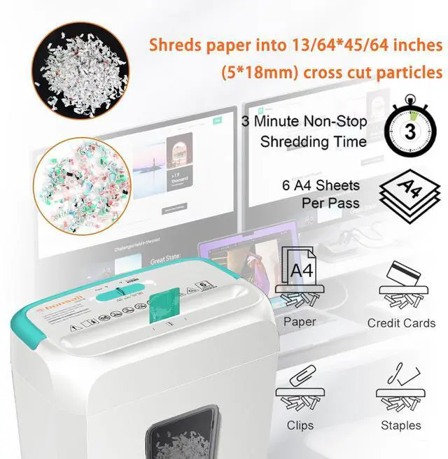 Alt view image 6 of 6 - Bonsaii Confidential Shredder, Ideal for home offices, this high-security device shreds up to 6 sheets at once, handling documents, mail, staples, and credit cards, 3.4-gallon bin, White & Blue