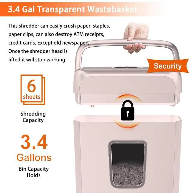 Alt view image 4 of 6 - Bonsaii Confidential Shredder, Ideal for home offices, this high-security device shreds up to 6 sheets at once, handling documents, mail, staples, and credit cards, 3.4-gallon bin, Pink
