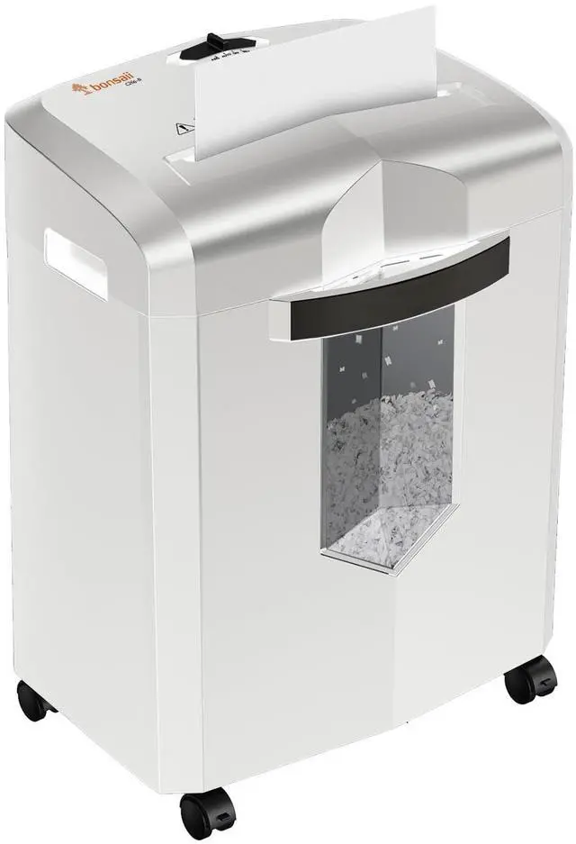 Main image of Bonsaii Micro-Cut Shredder, 12-Sheet Capacity, P-4 Security, Shreds CDs, Credit Cards, Mail, Staples, Clips; Features Jam-Proof System and 4.2-Gallon Pullout Bin, Perfect for Home Office, White/Gray