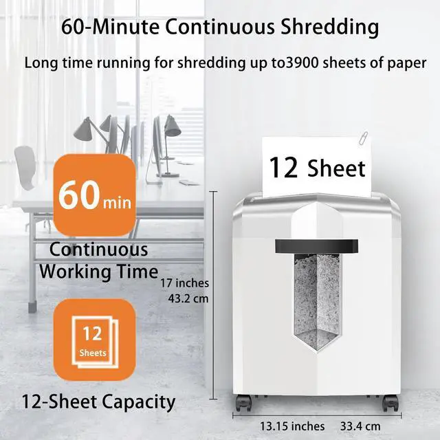 Alt view image 2 of 6 - Bonsaii Micro-Cut Shredder, 12-Sheet Capacity, P-4 Security, Shreds CDs, Credit Cards, Mail, Staples, Clips; Features Jam-Proof System and 4.2-Gallon Pullout Bin, Perfect for Home Office, White/Gray