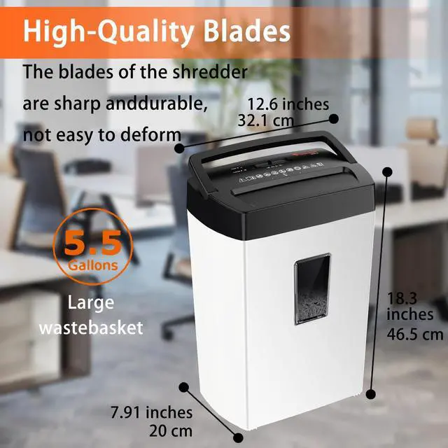 Alt view image 3 of 6 - Bonsaii Heavy-Duty Cross-Cut Shredder, Shreds 12 Sheets, Handles Paper, Credit Cards, Mail, and Staples, 5.5-Gallon Bin, Transparent Window, P-4 Security Level for Home and Office Use, White & Black
