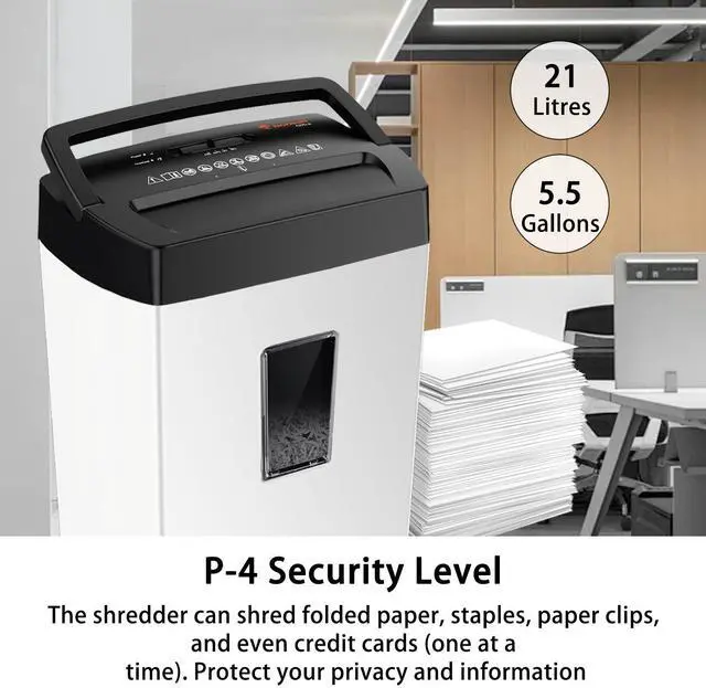 Alt view image 6 of 6 - Bonsaii Heavy-Duty Cross-Cut Shredder, Shreds 12 Sheets, Handles Paper, Credit Cards, Mail, and Staples, 5.5-Gallon Bin, Transparent Window, P-4 Security Level for Home and Office Use, White & Black