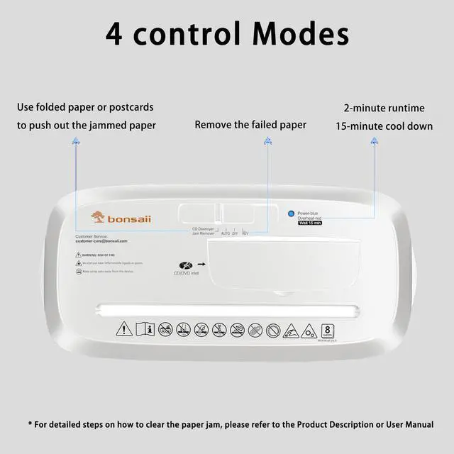 Alt view image 4 of 6 - Bonsaii Home Office Shredder, 8-Sheet Strip-Cut, Shreds CDs/Credit Cards, Features Overheat Protection, 3.4-Gallon Bin, White