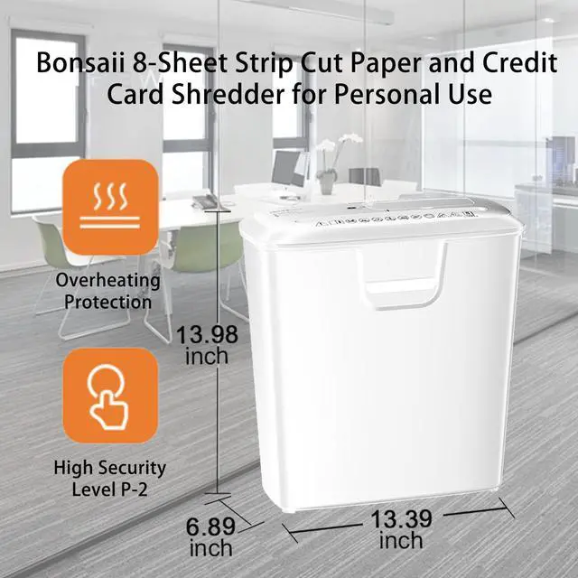 Alt view image 3 of 6 - Bonsaii Home Office Shredder, 8-Sheet Strip-Cut, Shreds CDs/Credit Cards, Features Overheat Protection, 3.4-Gallon Bin, White