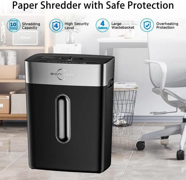 Alt view image 3 of 6 - BONSEN 10-Sheet Cross-Cut Shredder, P-4 Security, Quiet Operation, Shreds Credit Cards, Jam-Proof, 4-Gallon Bin for Home & Office