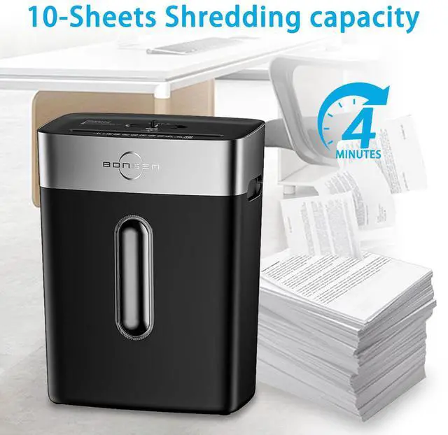 Alt view image 5 of 6 - BONSEN 10-Sheet Cross-Cut Shredder, P-4 Security, Quiet Operation, Shreds Credit Cards, Jam-Proof, 4-Gallon Bin for Home & Office