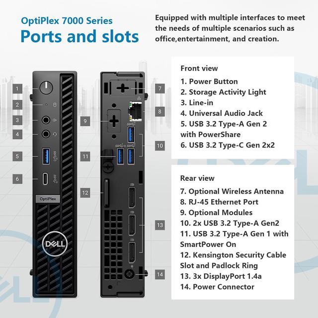 Alt view image 7 of 7 - Dell OptiPlex Micro Plus 7020 Mini Business Desktop, 14th Gen Intel 14-Core i5-14500, 64GB DDR5 RAM, 2TB SSD, DP Port, Wireless Keyboard and Mouse, Wi-Fi 6, Windows 11 Pro with AI Copilot, Black