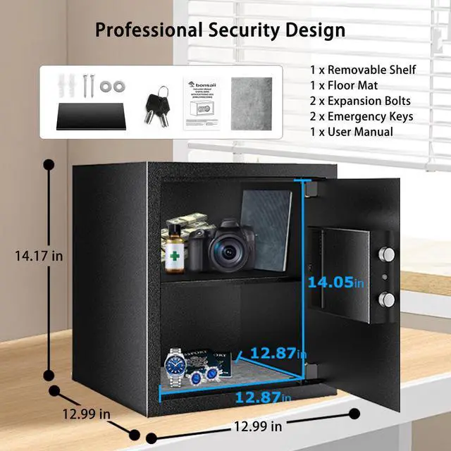 Main image of Bonsaii Steel Safe Box with Digital Keypad Lock, 1.2 Cubic Feet Security Document Safe with Removable Shelf for Home, Hotel, Office, Valuables, Money, 12.99 x 14.17 x 12.99 Inches