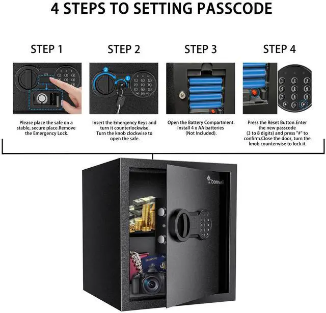 Alt view image 2 of 6 - Bonsaii Steel Safe Box with Digital Keypad Lock, 1.2 Cubic Feet Security Document Safe with Removable Shelf for Home, Hotel, Office, Valuables, Money, 12.99 x 14.17 x 12.99 Inches