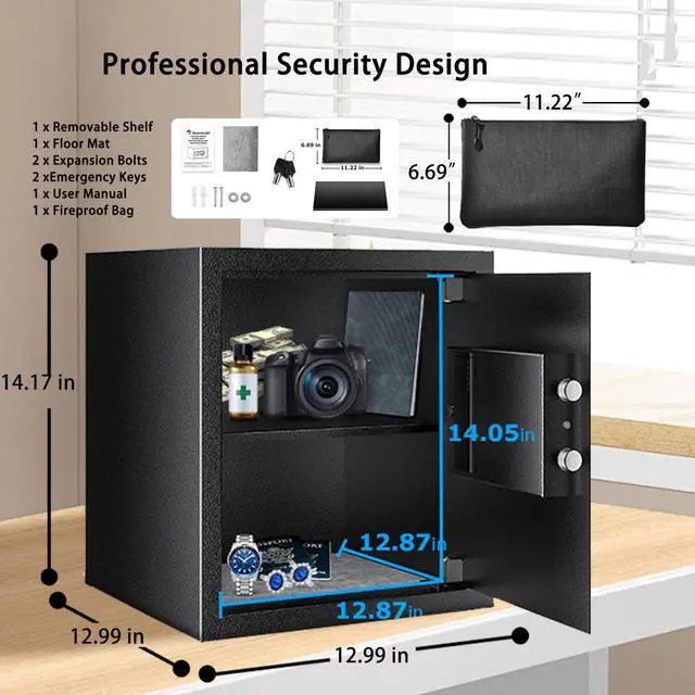 Alt view image 3 of 7 - Bonsaii Safe Box with Key Lock, Steel Security Lock Box, 0.23 Cubic Feet, 9.06" W x 6.69" D x 6.69" H, Small Hidden Safe for Cash Jewelry