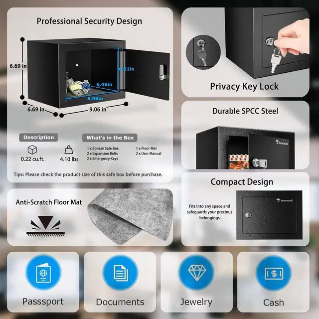 Alt view image 2 of 7 - Bonsaii 1.8 Cubic Feet Security Home Safe with Digital Keypad & Fireproof Bag, Fire-Resistant Security Box for Jewelry, Cash, Guns | Fireproof Document Safe (14.2"x12.99"x19.7")