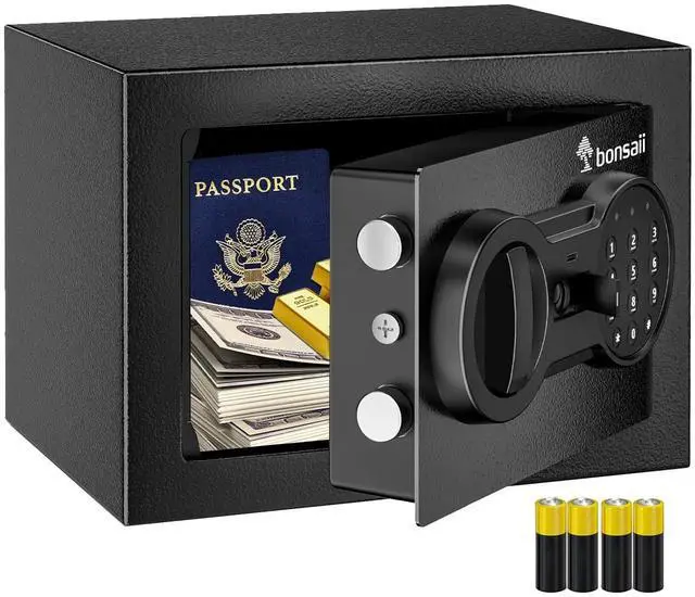 Alt view image 7 of 7 - Bonsaii Safe Box with Key Lock, Steel Security Lock Box, 0.23 Cubic Feet, 9.06" W x 6.69" D x 6.69" H, Small Hidden Safe for Cash Jewelry