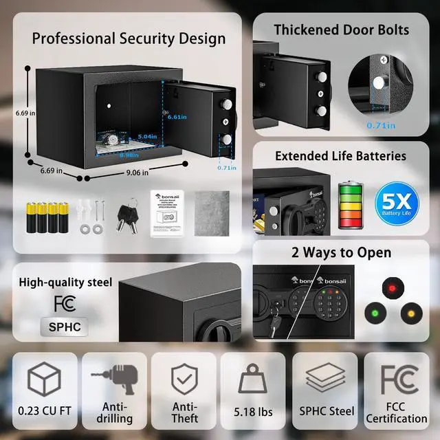 Alt view image 2 of 7 - Bonsaii Safe, 0.6 Cubic Safe Box with Electronic Keypad, Removable Shelf, for Valuables Jewelry and Documents in Home, Hotel, or Business, 9.84" x 13.78" x 9.84" Inches