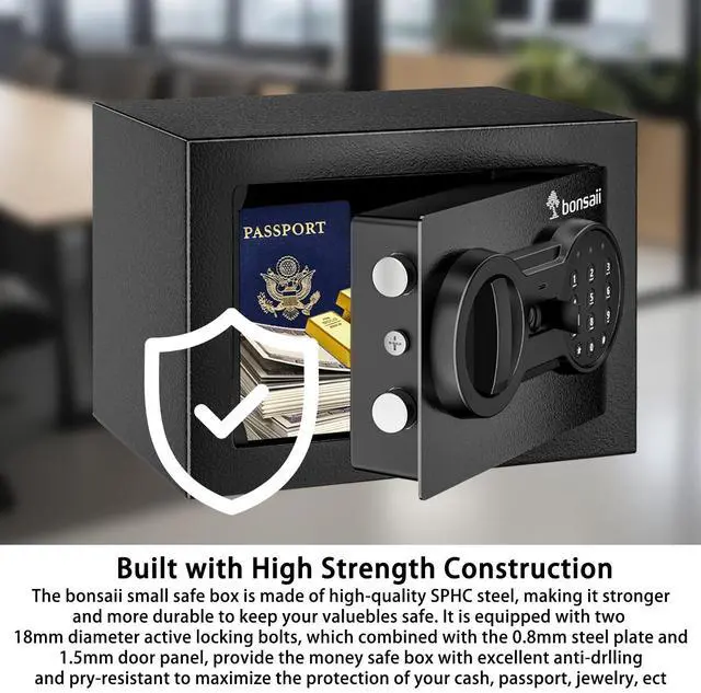 Alt view image 5 of 7 - Bonsaii Safe, 0.6 Cubic Safe Box with Electronic Keypad, Removable Shelf, for Valuables Jewelry and Documents in Home, Hotel, or Business, 9.84" x 13.78" x 9.84" Inches