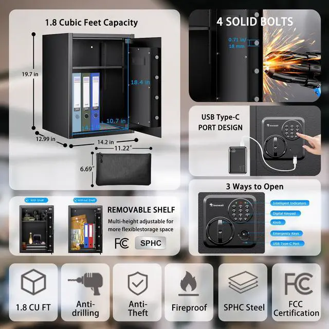 Alt view image 2 of 7 - Bonsaii Safe Box with Key Lock, Steel Security Lock Box, 0.23 Cubic Feet, 9.06" W x 6.69" D x 6.69" H, Small Hidden Safe for Cash Jewelry