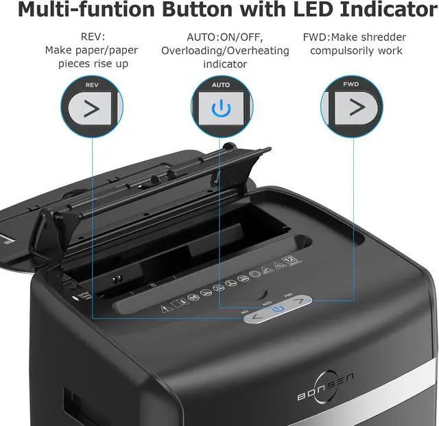 Alt view image 5 of 7 - Bonsen Auto Feed Paper Shredder for Home Office, Micro Cut, 120-Sheet Capacity, 30 Minutes of Continuous Operation, Security Level P-4, 6-Gallon Waste Bin