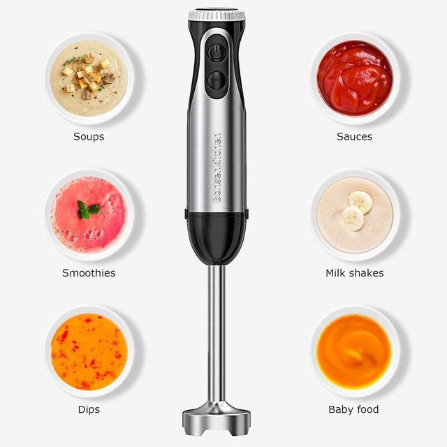 Alt view image 2 of 6 - Bonsenkitchen 500W Immersion Blender, 20-Speed & Turbo Hand Blender Stick with Whisk, 304 Stainless Steel for Soup, Smoothie, Puree & Baby Food