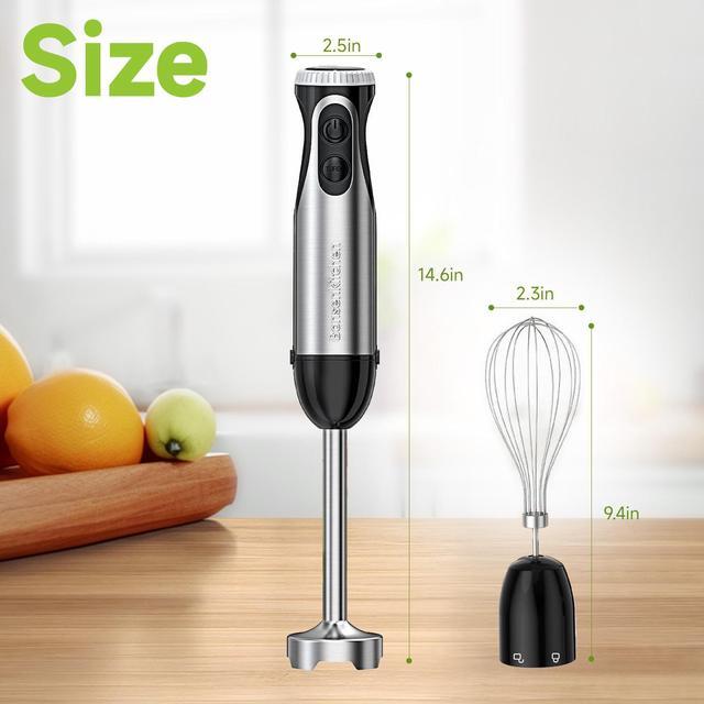 Alt view image 3 of 6 - Bonsenkitchen 500W Immersion Blender, 20-Speed & Turbo Hand Blender Stick with Whisk, 304 Stainless Steel for Soup, Smoothie, Puree & Baby Food