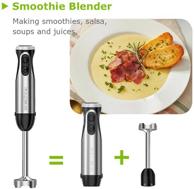 Alt view image 6 of 6 - Bonsenkitchen 500W Immersion Blender, 20-Speed & Turbo Hand Blender Stick with Whisk, 304 Stainless Steel for Soup, Smoothie, Puree & Baby Food