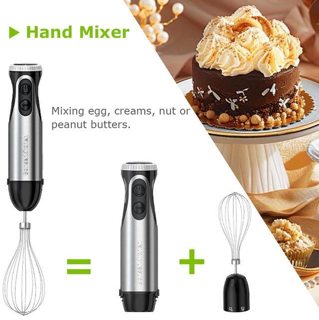 Alt view image 5 of 6 - Bonsenkitchen 500W Immersion Blender, 20-Speed & Turbo Hand Blender Stick with Whisk, 304 Stainless Steel for Soup, Smoothie, Puree & Baby Food