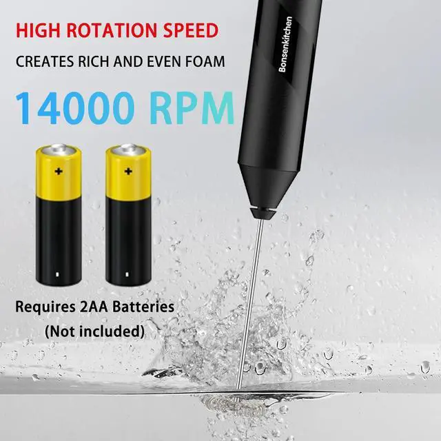 Alt view image 3 of 6 - Bonsenkitchen Handheld Milk Frother, Electric Foam Maker with Stainless Steel Whisk, Battery - Operated Drink Mixer for Coffee, Lattes, Cappuccino, Matcha